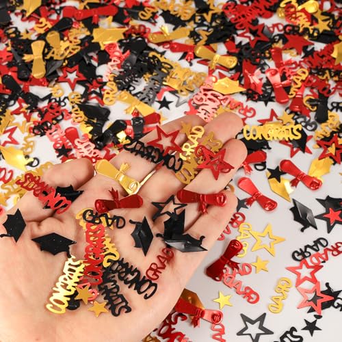 Image of Red Gold and Black Graduation Confetti 2026, 1000 Pcs Congrats Grad Confetti Class of 2026 Party Table Centerpiece for 2026 Graduation Party Decorations