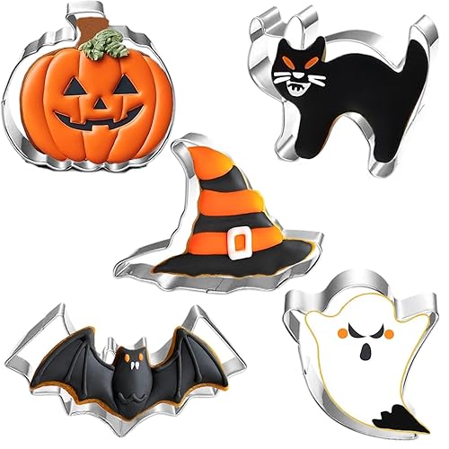 5pcs Halloween Cookie Cutters Set shapes Pumpkin, Bat, Ghost, Witch's