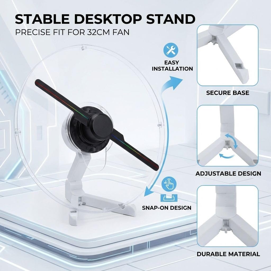 3D Hologram Fan for Business Owners 13.4 Inch LED Holographic Display Projector with WiFi App Control Bluetooth Audio 1500 Video Library Quiet Bearing Pluggable Blade Tech Lover Gift