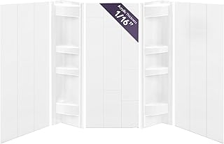 Noah William Home White Acrylic Tub Wall Surround D32 x W60 x H58 - Waterproof, Easy-to-Install, Includes Two Shelf Units - Bathtub Wall Surround Panels, Vertical Pattern, Dynamic Shelves