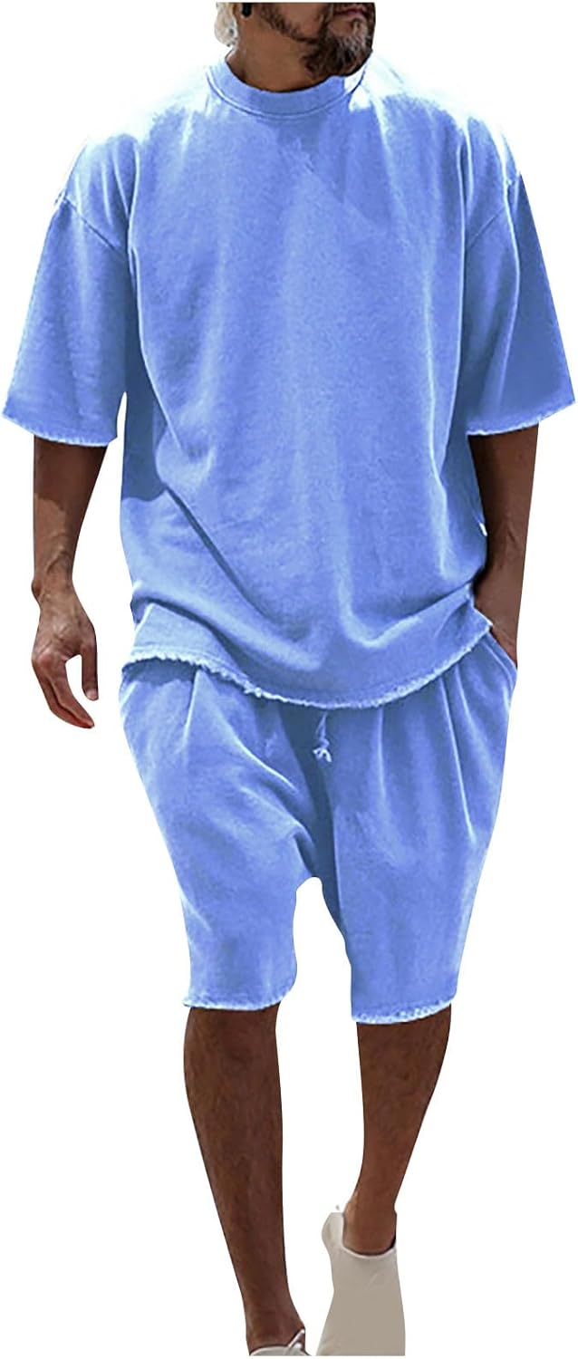 Men's Casual 2 Piece Outfits Crew Neck Short Sleeve T Shirts and Shorts Tracksuit Set Summer Jogging Sweatpants Sets