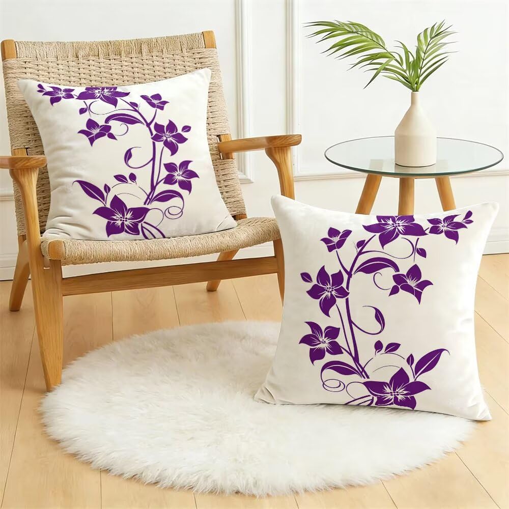 Federe Cuscini Divano 60x60 cm Federe Morbido Copricuscini Viola in Velluto, 2 Pezzi Copri Cuscini per Divano Astratto Quadrati Decorativi Federa Cuscino Fiori per Camera da Letto Soggiorno (IU5)