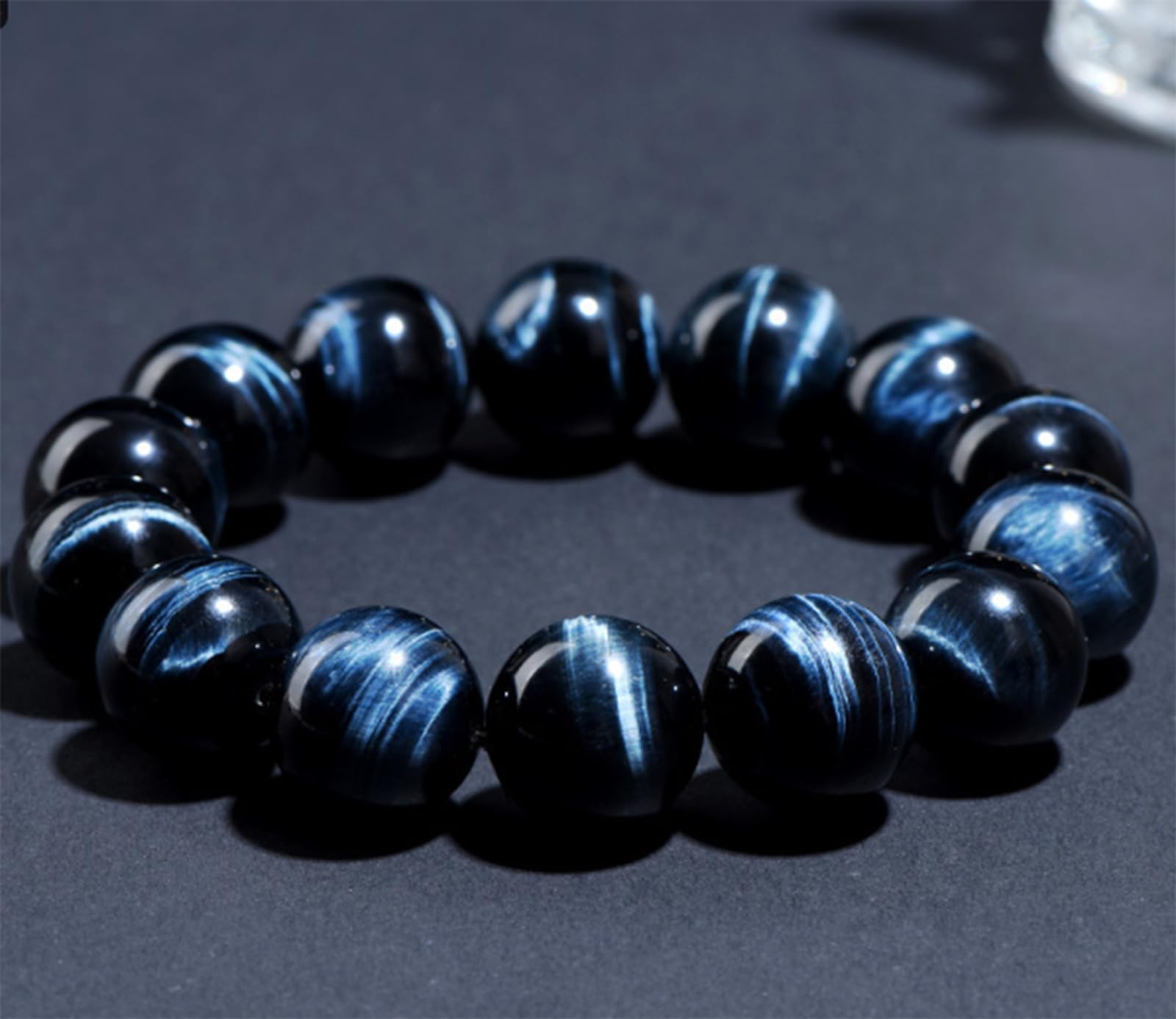 Natürliche Edelstein Stretch Armbänder,Blaues Tigerauge Herren Armband,Handgemachte Naturstein Chakra Reiki Armbänder,Bringt Glück Reichtum Mut,12mm
