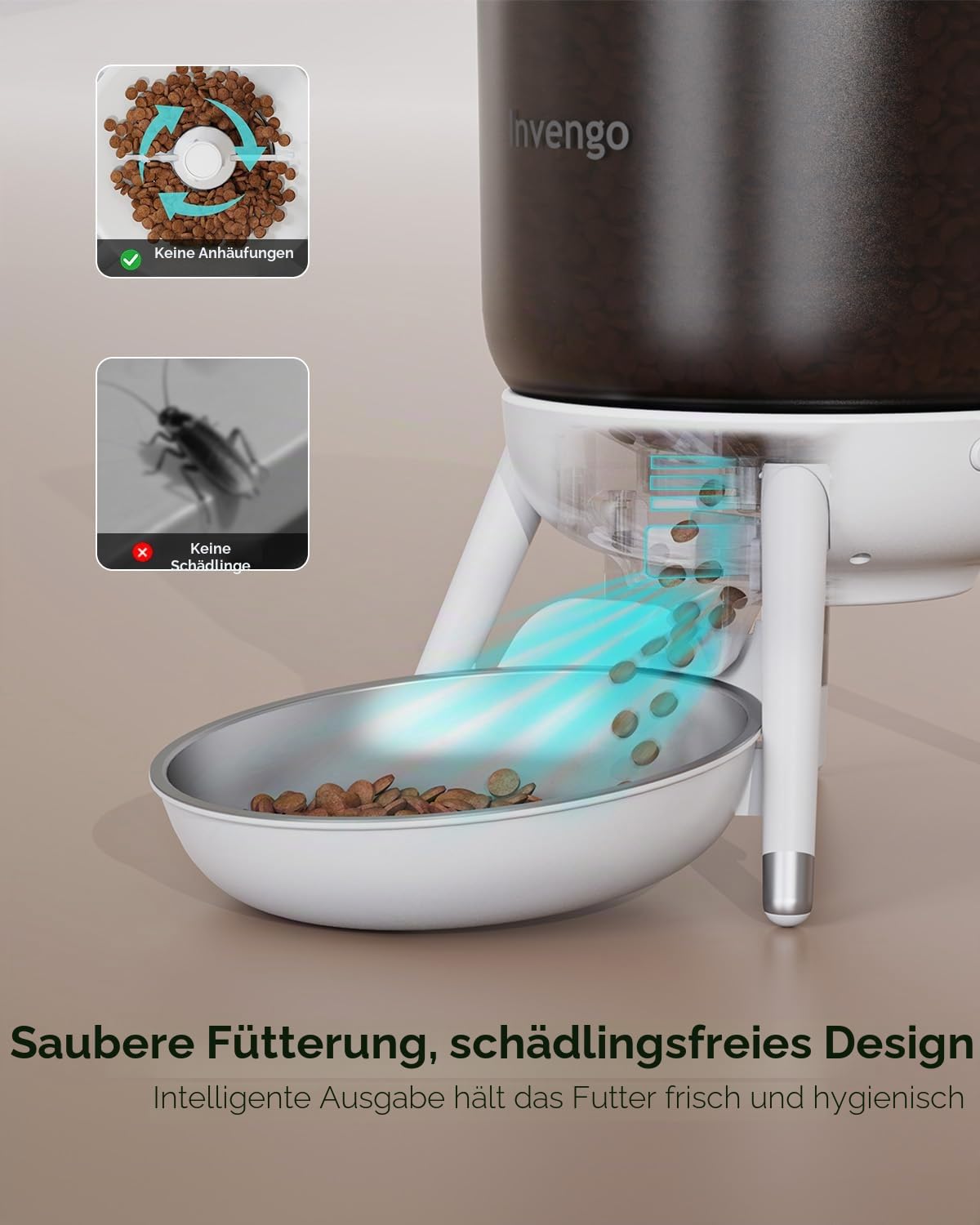 Invengo Katzenfutter Automat, Futterautomat Katze mit Zeitsteuerung, 3L Trichter, Doppelstromversorgung, Trockenfutter Automat für Katzen & Hunde, Katzen Futterautomat, Schwarz (Weiß)