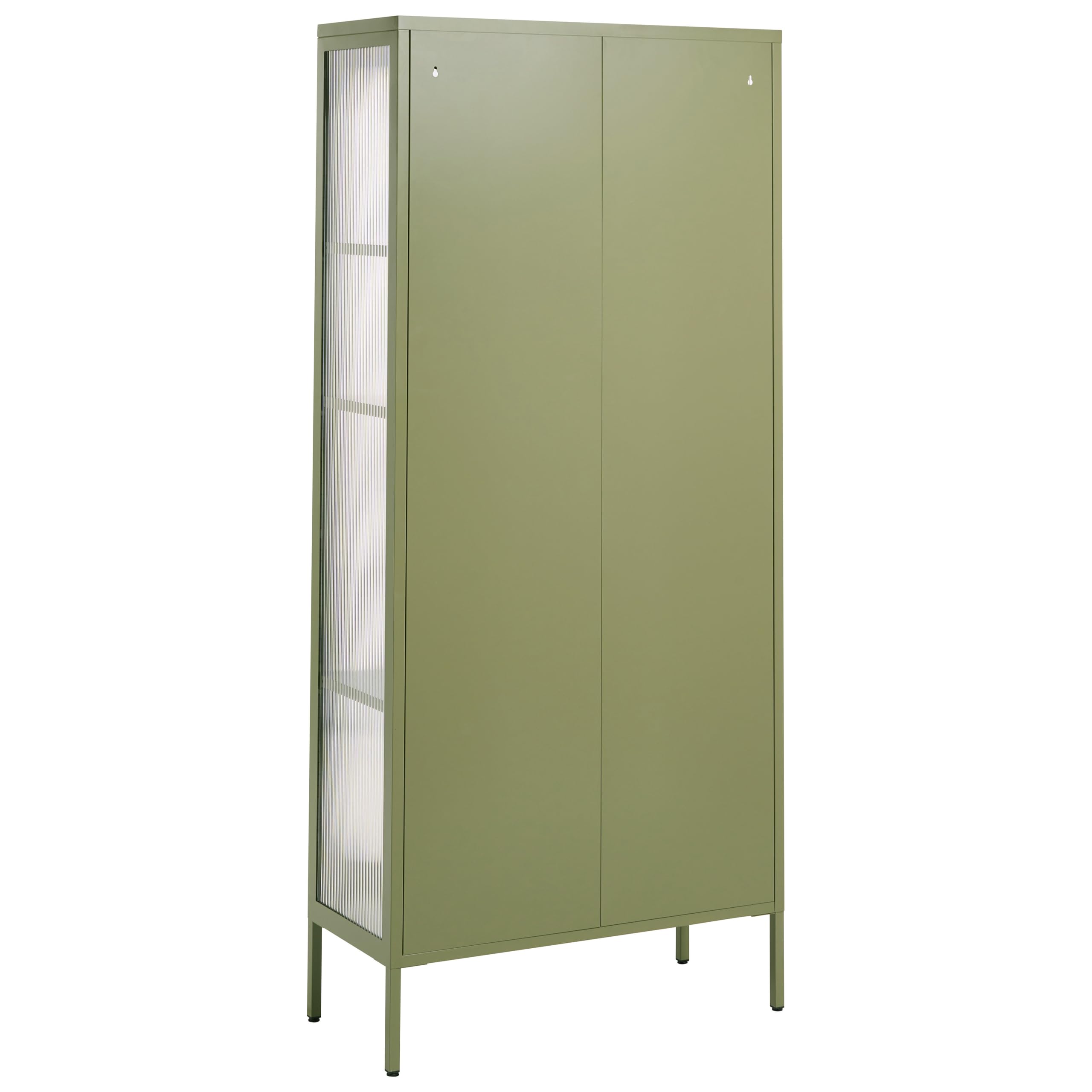 Beliani Vitrine Stahl grün mit 2 Glastüren geriffelt Hochschrank 181 cm hoch modern Industrie-Design Foxton