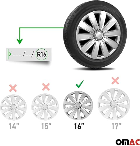 Miniatura 3 de OMAC - Juego de 4 tapas de cubo ABS gris plateado de 16 pulgadas, tapas para Rines 16, fundas de rueda premium de 16 pulgadas, juego de fundas de