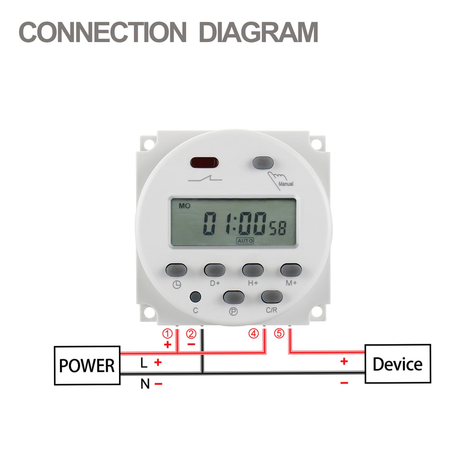 BAOMAIN CN101A cyfrowy programator czasowy 12 V DC/AC z wodoszczelną pokrywą ochronną, programowalny przekaźnik czasowy 16 A, wyświetlacz LCD, do obciążeń 220 V-250 V AC, tygodniowy programator