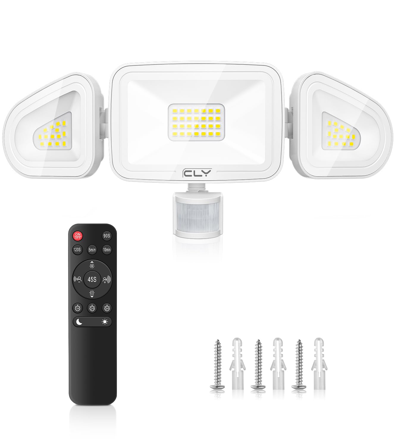 CLY Faretto Led Da Esterno Con Sensore Di Movimento 42W 3600LM | Faretti Led 3 Teste Fari LED Esterno Con Telecomando Bianca Fredda Faro Led Da Esterna IP66 Impermeabile Per Cortile Garage