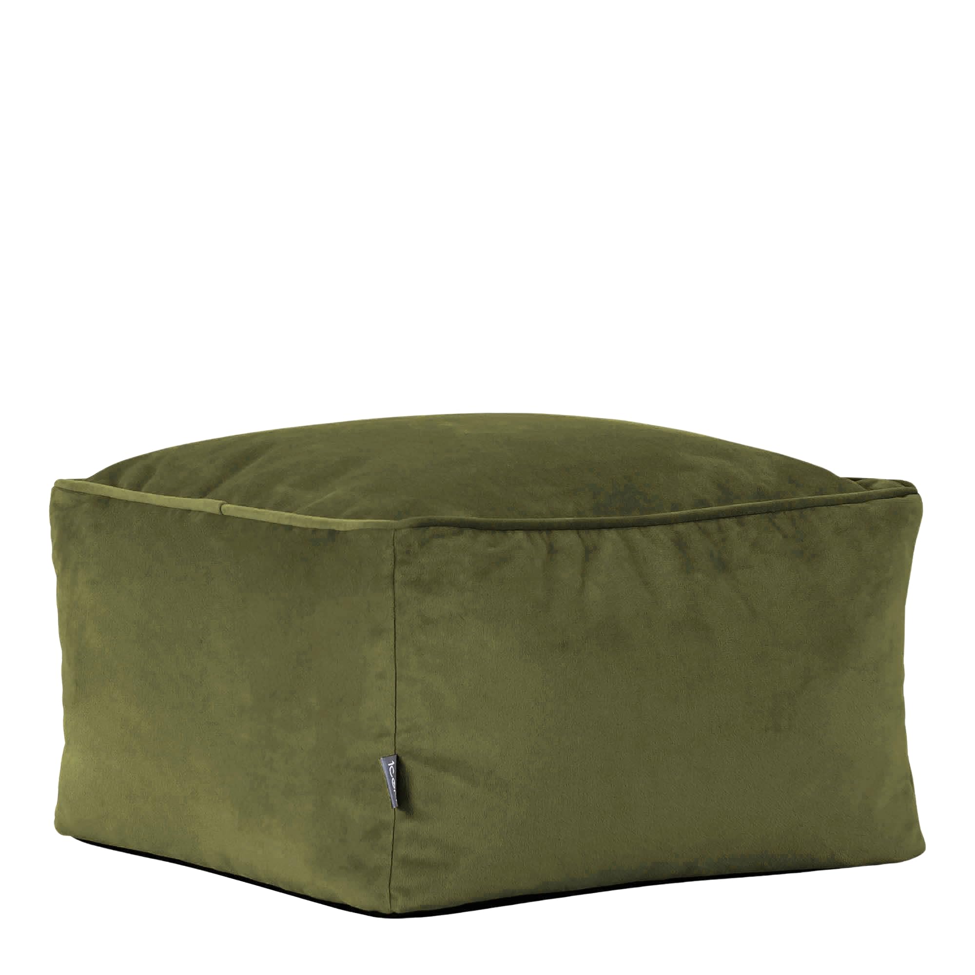 icon Amara Velvet Bean Bag Footstool, Olive Green, Pouffe Footstool with Filling Included, Footrest, Bedroom, Living Room, Living Room Furniture