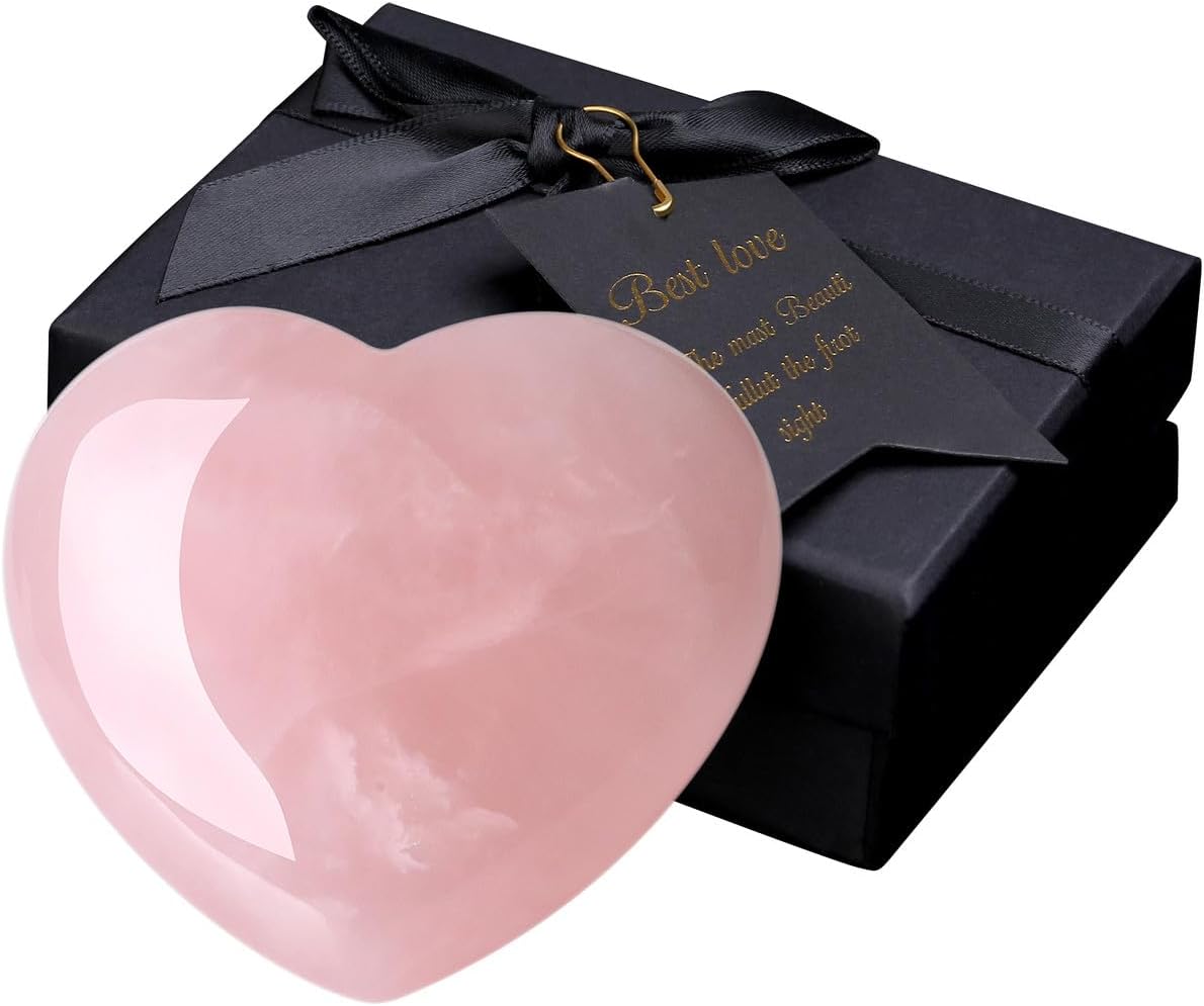 MAIBAOTA 60 mm Rose Quartz Crystals Heart Stone Mothers Day Birthday Gifts for Mom Women Crystal Gifts for Women Natural Reiki Gemstone Polished Heart Shaped Rocks Meditation