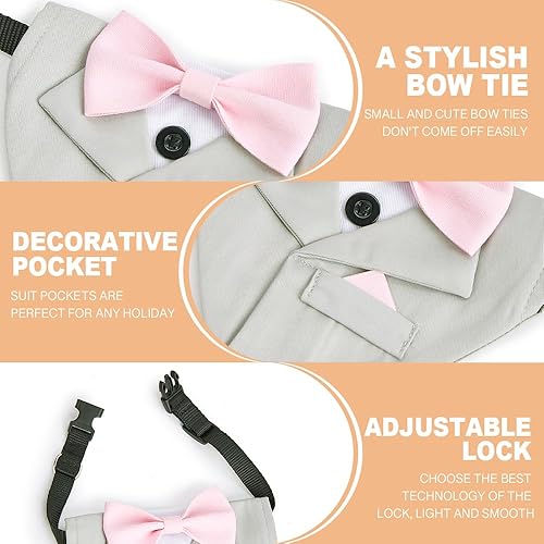 Vista 35 de Bandana de boda para perro, collar formal de esmoquin ajustable para perro con lazo, ropa de boda pequeña, mediana y grande, regalos de cumpleaños