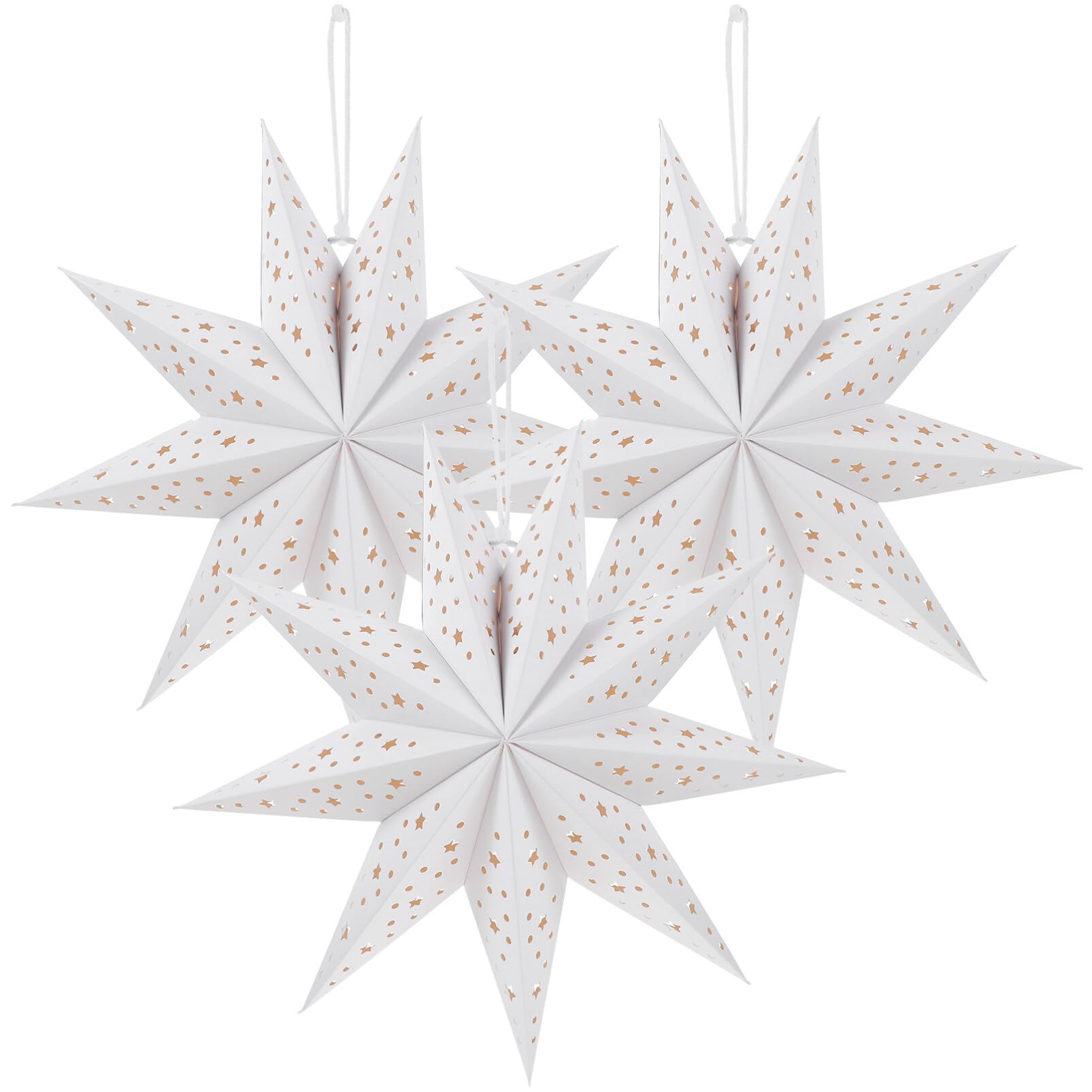 jojofuny 3pcs Decorative Paper Christmas Lanterns Nine Pointed Star Lampshades for Hanging Ornaments for Holiday Decorations Parties Weddings and Birthdays