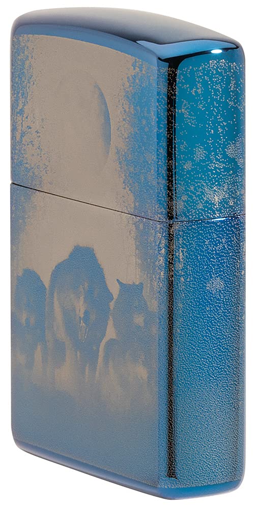 Zippo Encendedor a Prueba de Viento - Modelo Wolves - Acabado Azul Pulido con Color Image - Recargable - Reutilizable - Diseño a Prueba de Viento - Caja de Regalo Hecho en EEUU
