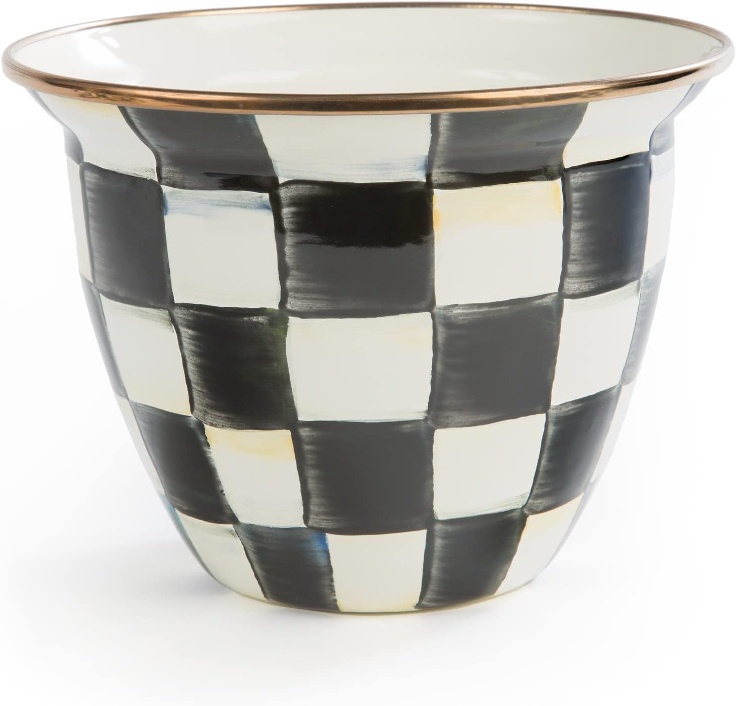 Flowerpot, Decorative Garden Pot for Growing Plants, Black-and-White Courtly Check