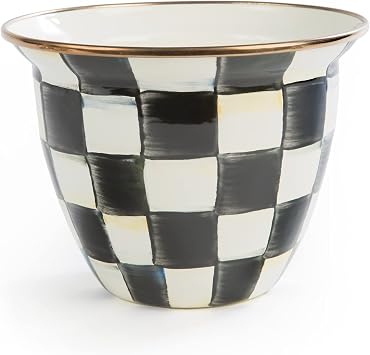 MACKENZIE-CHILDS Flowerpot, Decorative Garden Pot for Growing Plants, Black-and-White Courtly Check