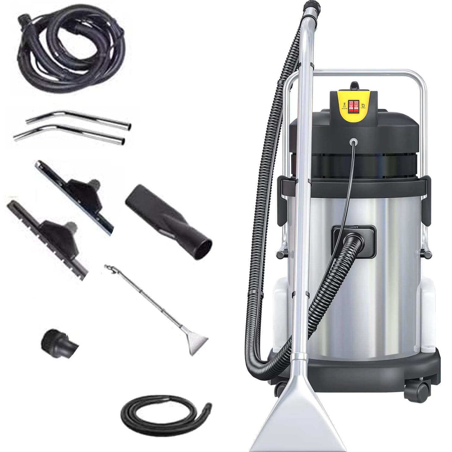 Aspirapolvere Bidone per Solidi e Liquidi 40L Lavasecco Tappeti 3 in 1,Potente e Silenzioso,Acciaio Inox,con Cavo da 7 Metri e Ruote,per Pulizia Completa di Tappeti,Pavimenti e Arredamento