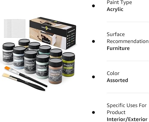 Miniatura 10 de Magicfly Juego de 15 piezas de pintura de tiza para muebles, 9 colores con acabado ultra mate (2.0fl oz2 oz) con 1 cera líquida, 2 pinceles, 3