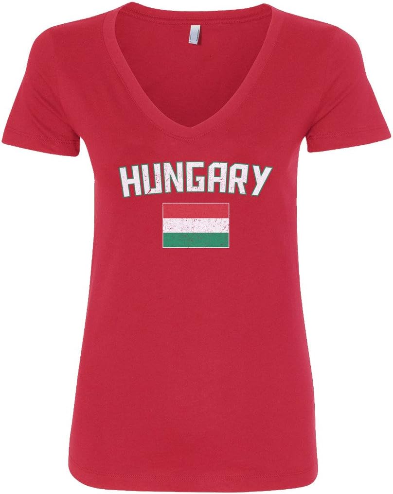 Threadrock Women's Hungary Flag V-Neck T-Shirt