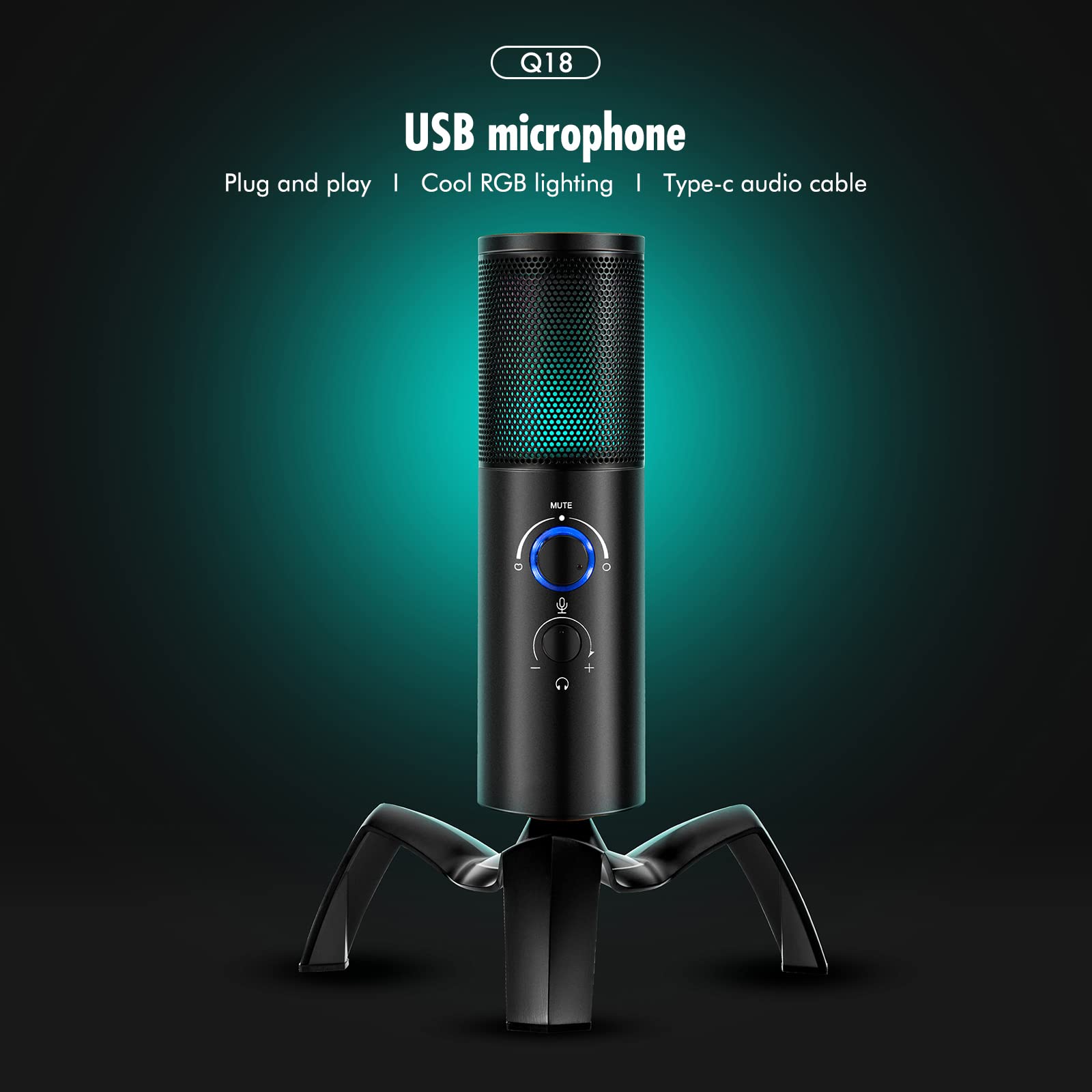 Microfono RGB Da Tavolo, Microfono Da Gioco a Due Punti Con Staffa Universale Per Albero, Adatto Per Registrazione E Doppiaggio/videoconferenza/chat Vocale/insegnamento Online