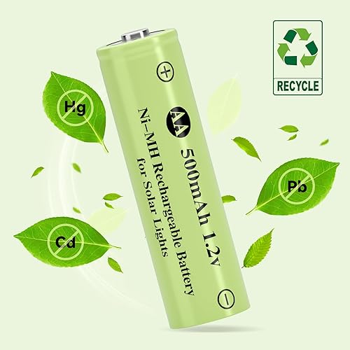 Miniatura 3 de Ni-MH - Baterías recargables AA, paquete de 12 baterías dobles A de 1.2 V 500 mAh para luces solares al aire libre, cadena de luz, luz de camino,