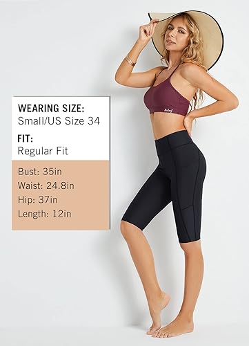 Vista 5 de BALEAF Women's 1228 Long Swim Shorts Swim Pants Upf50+ High Waisted Swim Capris with Pockets