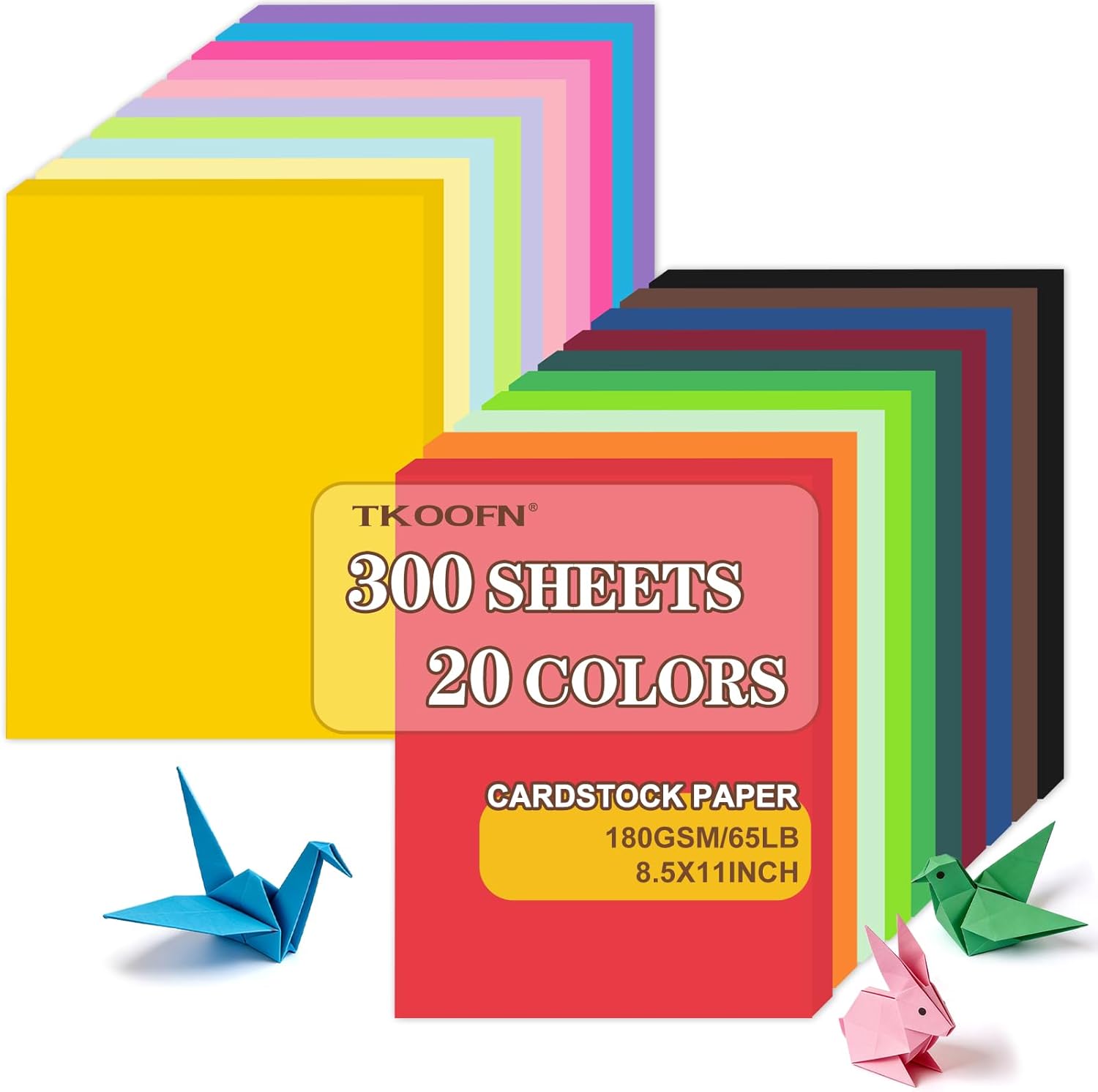 TKOOFN 300 Sheets Colored Cardstock 8.5" X 11", 20 Assorted Colors Construction Paper 180GSM Card Stock, Printer & Cricut Compatible for Crafts, Card Making & School Supplies