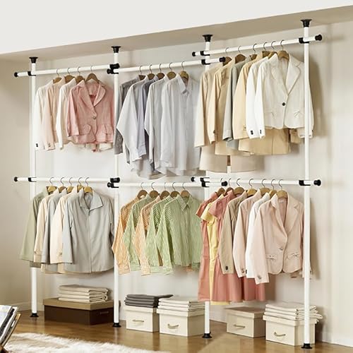 House of Home Heavy Duty Triple Telescopic Clothes Rail - Rail Wardrobe Replacement Adjustable Shelving Rack Clothes Storage & Organiser for Shirts, Coats, Jackets, Hat & Shoes
