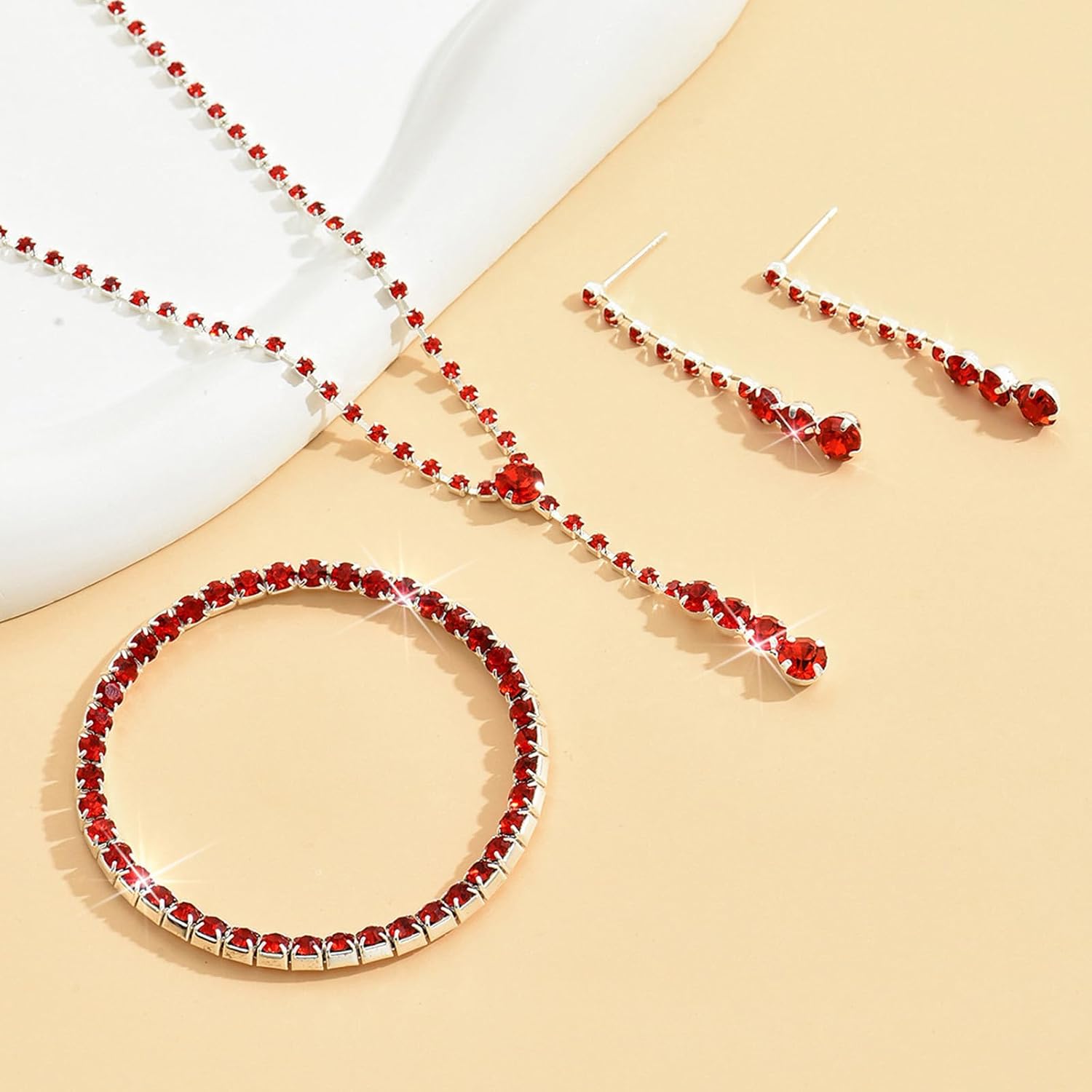 Silver Jewelry Set Wedding Jewelry Sets for Brides Bridesmaid Rhinestone Crystal Statement Choker Necklace Earrings Bracelet Set Bridal Wedding Prom Jewelry Accessories for Women - Image 4