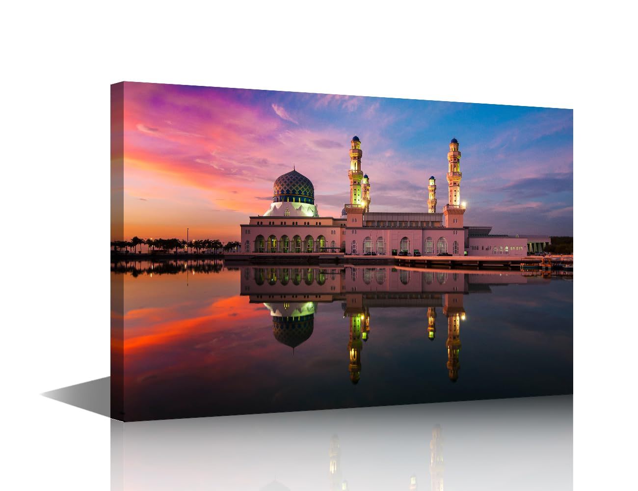 Wall Art Mosque Wall Pictures for Living Room Sunset at One Mosque at Sabah Malaysia Home Decor Modern Islamic Poster Prints on Canvas Stretched and Framed Ready to Hang 18x12 in