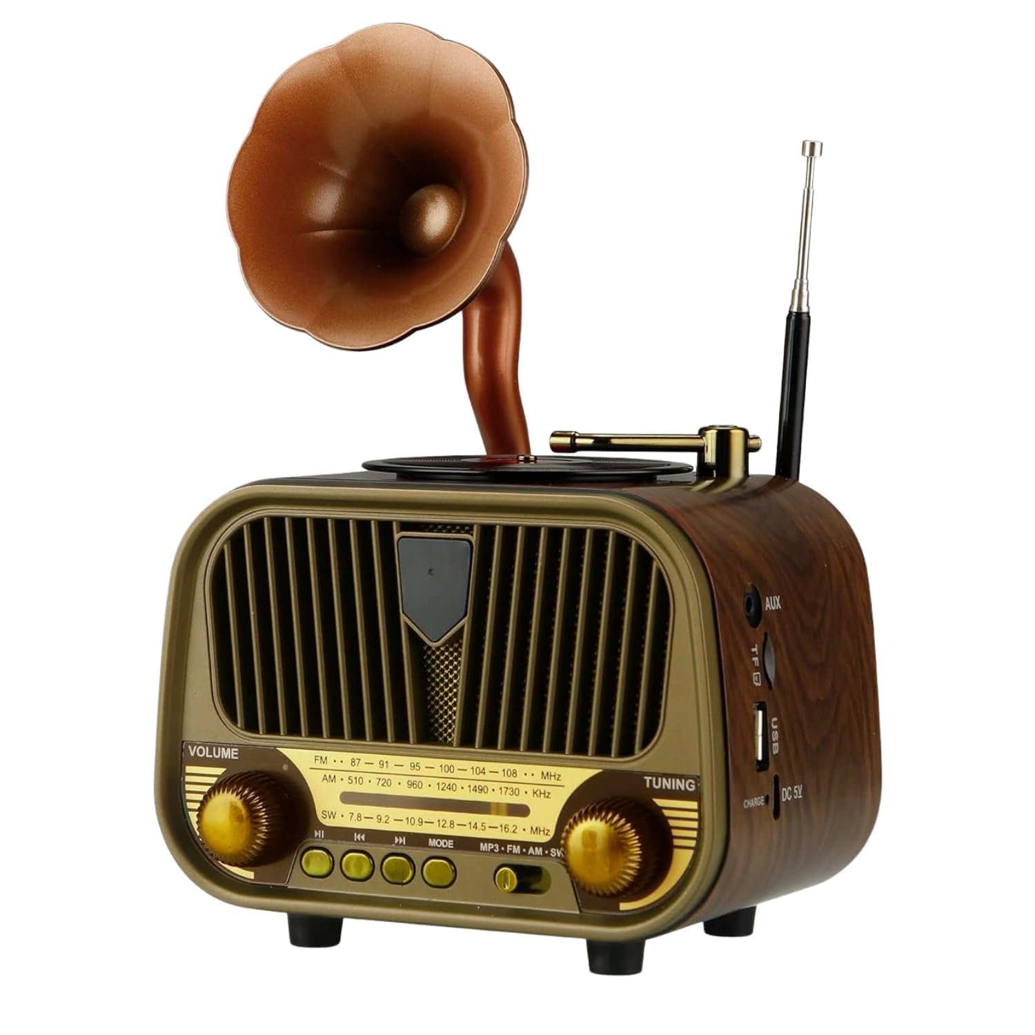 15 Years Warranty Retro Wooden Bluetooth Speaker with FM/AM Radio | Vintage Analog Dial Display | USB/TF Music Support, Deep Bass Sound | Portable Classic Speaker for Home & Office Décor-image-44