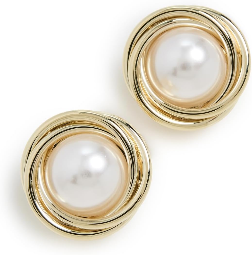 By Adina Eden Women's Pearl Twisted Bezel On The Ear Stud Earrings
