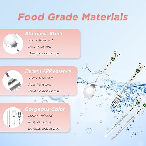 Miniatura 3 de Cute Panda - Palillos reutilizables de acero inoxidable con estuche de viaje de panda animal para oficina, viajes, picnic (TBS Panda)