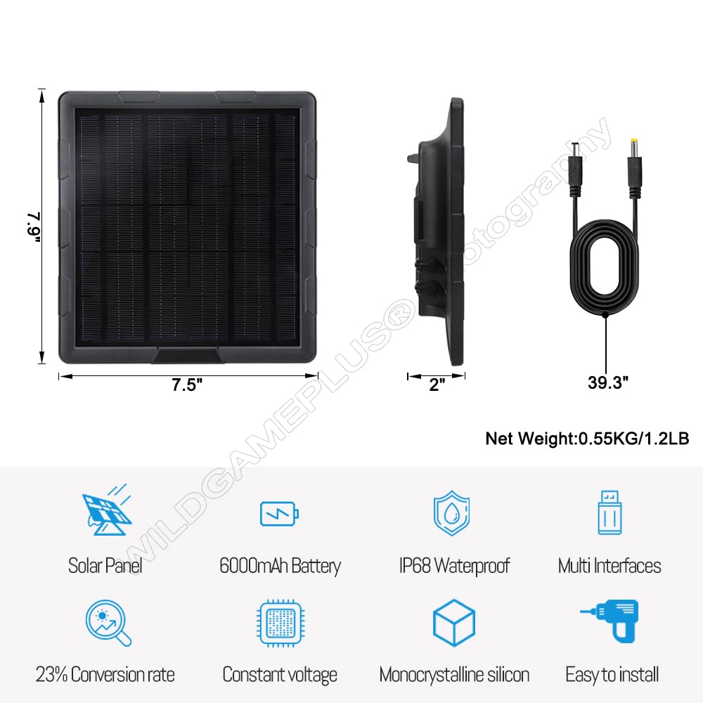 WILDGAMEPLUS Impermeabile 5 Watt, 6000 mAh, pannello solare di tipo C, ricarica solare per fotocamera 3G/4G Wild Trail Secruity BL6A