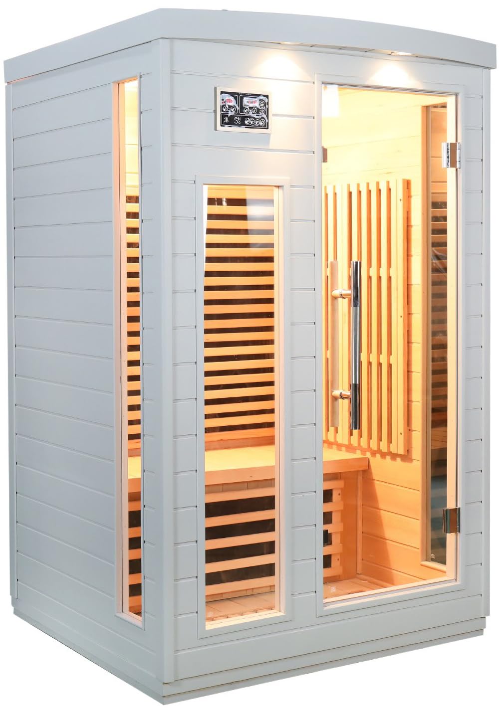 SNÖ Sauna Infrarouge 2 Places 2050W Panneaux Carbone SNÖ - Bois Massif Hemlock - Blanc avec Plancher Inclus