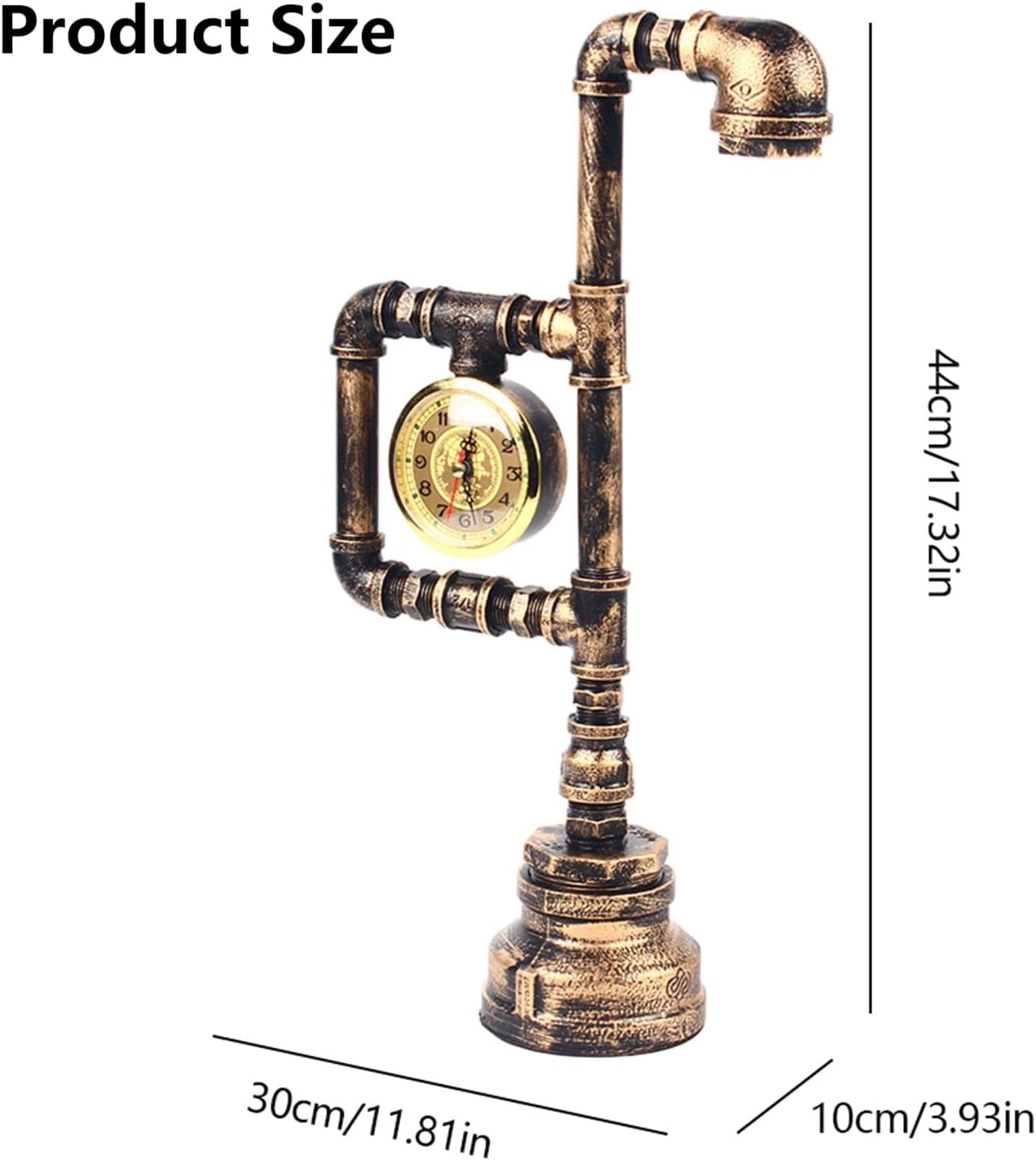 TFCFL Retro Water Pipe Table Lamp for Bedroom, Vintage Steampunk Desk Lamp with Clock Plug-in Table Lamp Light Nightstand Lamp E26 60W Max for Living Room