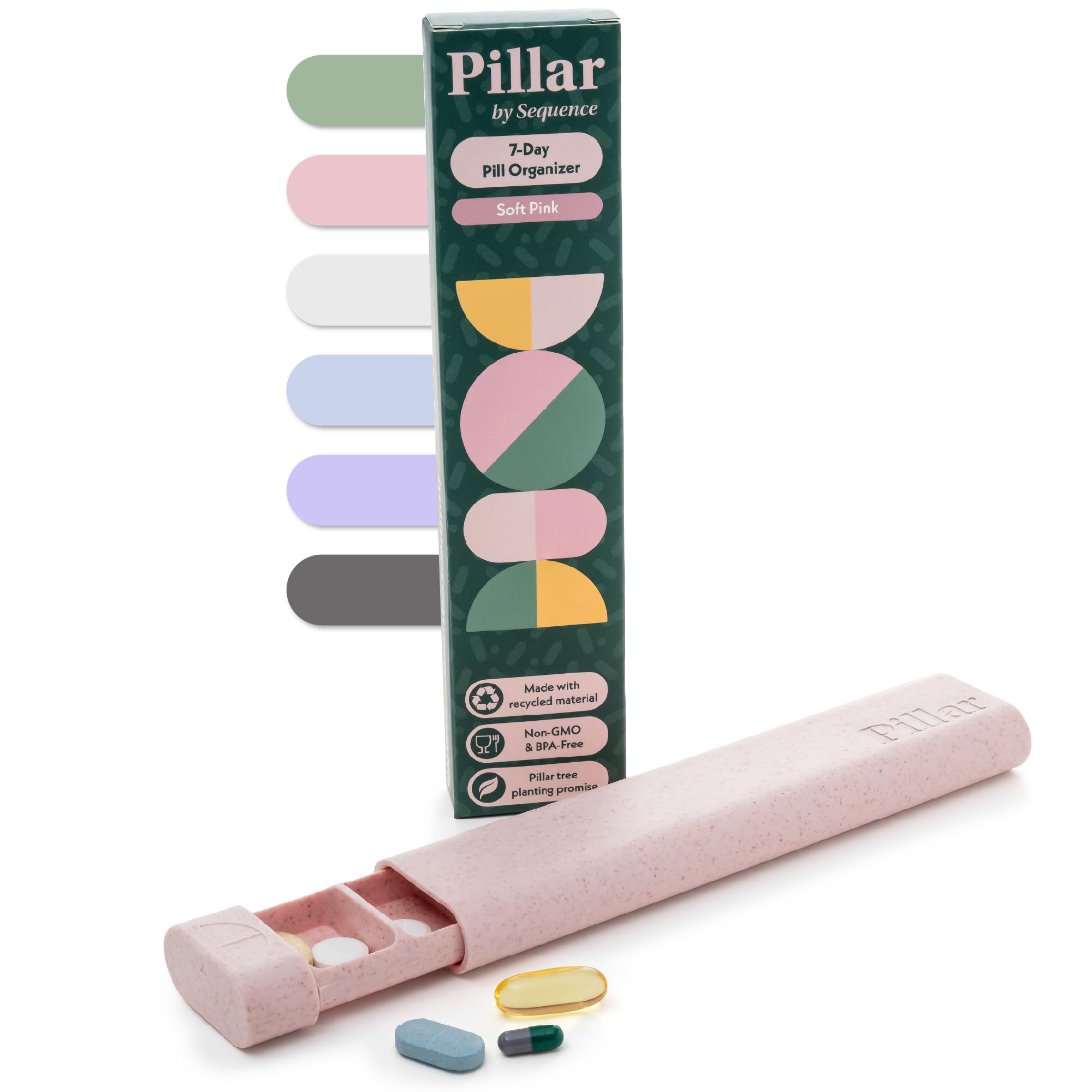 PILLAR Pillendose 7 Tage Wochenbox | Pillendose klein für unterwegs | Pillendose Reise, Zartrosa, Tablettenbox 7 Tage, Wunderschönes kompaktes Design, Medikamentenbox für Vitamine