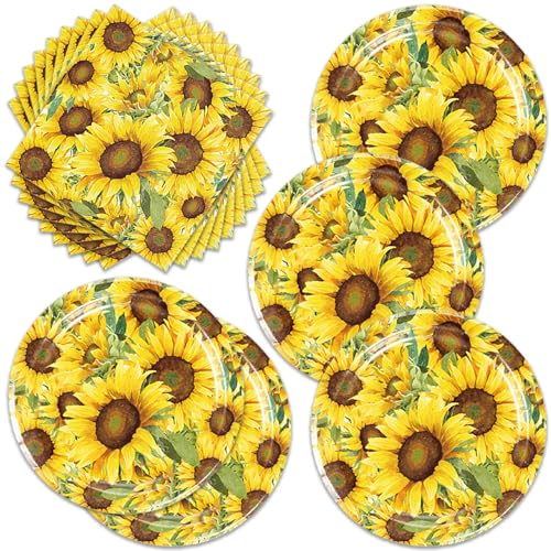 ZPMC Sunflower Birthday Party Supplies 20 Plates 20 Napkin for Sunflower Theme Birthday Party Decorations