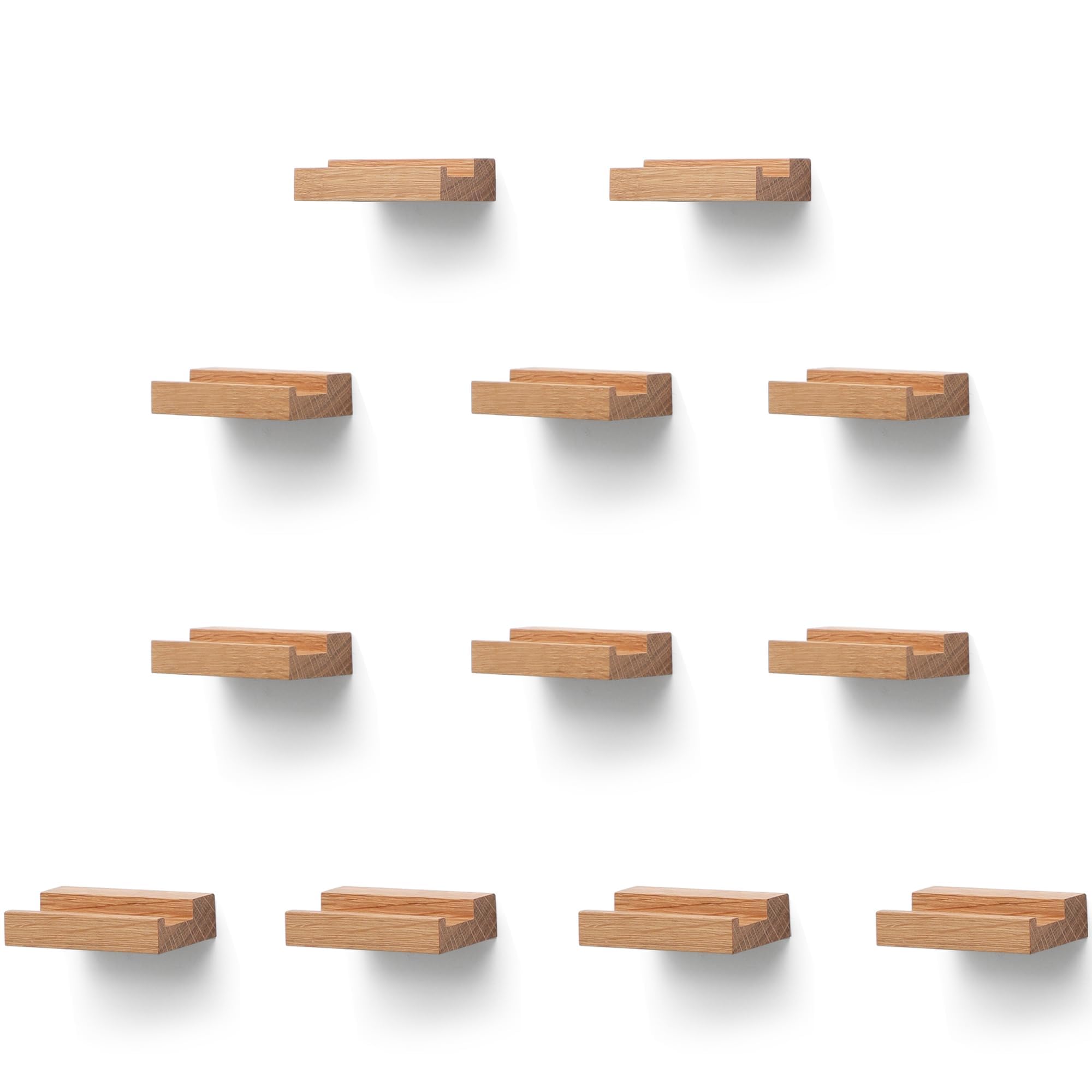 MIHORLIFE Solid Oak Wood, Set of 12, Record Shelf Wall Mounted Rack, Album Record Holder, Picture Ledge Shelves, Record Storage Display Collection Stand(Nature Wood, Set of 12)