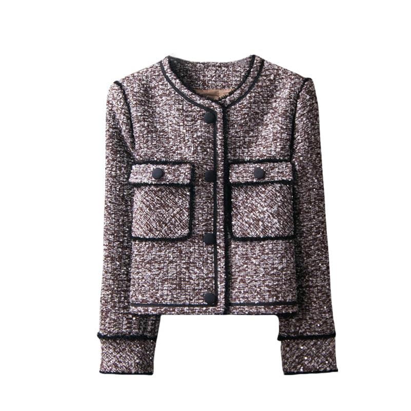 Veste en tweed pour femme grande poche manteau automne style coréen chic