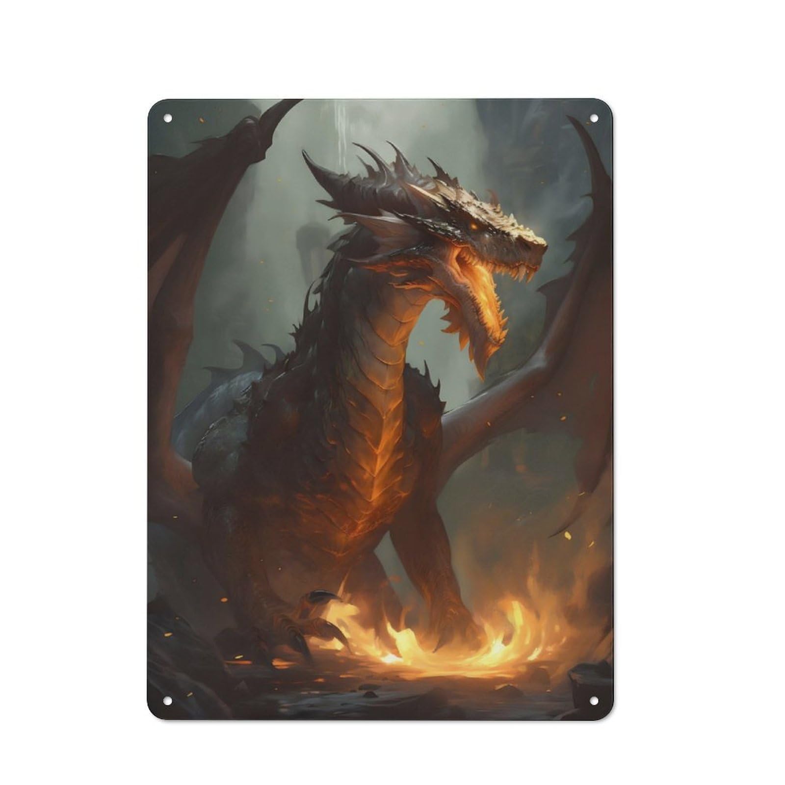Junmoney Fire Dragon Rustic Tin Sign 40X30cm For Man Cave Or Games Room, Housewarming Present For People Styling Man Cave And Games Room