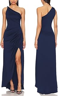 Women's Sexy One Shoulder Long Formal Dress Ruched Waist High Split Cocktail Wedding Guest Party Maxi Dress 02