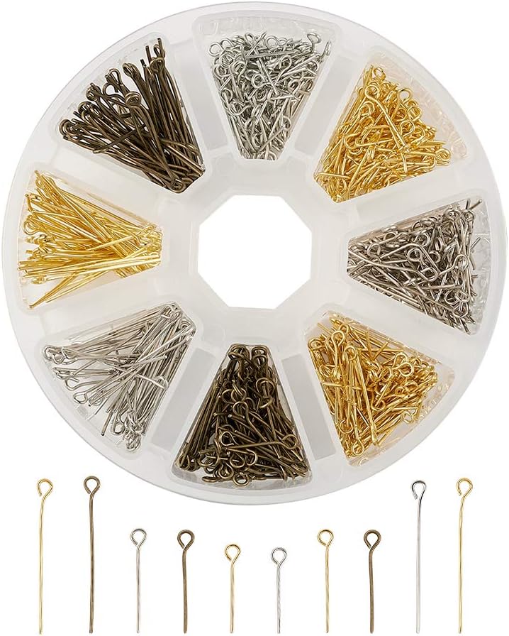 PandaHall 16mm 20mm 30mm Mix Eye Pins 3 Color Open Eye Pins Head Pins Findings for DIY Jewelry Making (About 650pcs/Box)