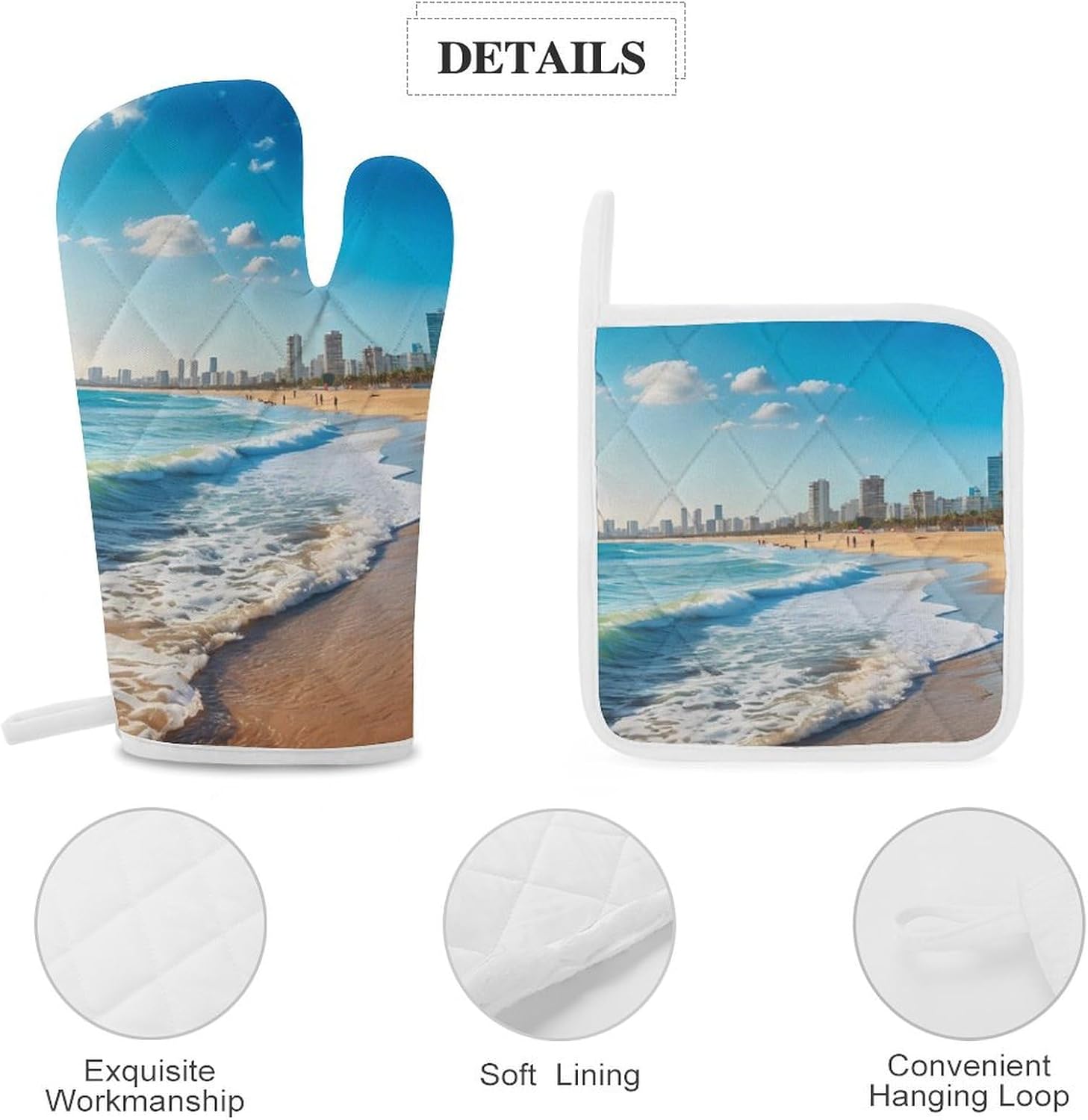 Tel Aviv Israel 4 Pcs Oven Mitts and Pot Holders Set High Heat Resistant Long Kitchen Oven Glove Potholders