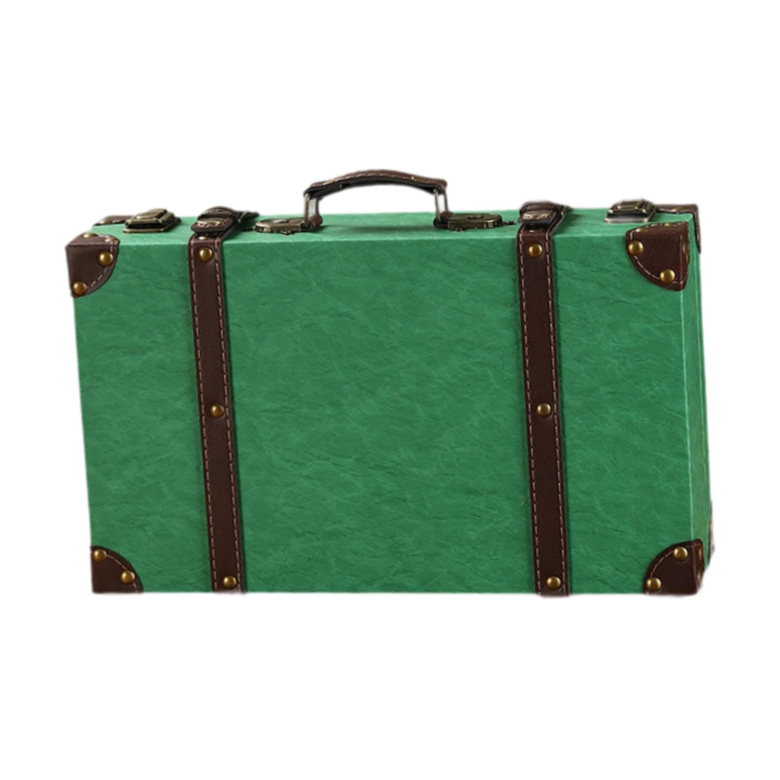 BESSTUUP Vintage Suitcase Wooden Trunk Portable Retro Clothes Storage Box Home Travel Decorative Luggage Case for Women- Green