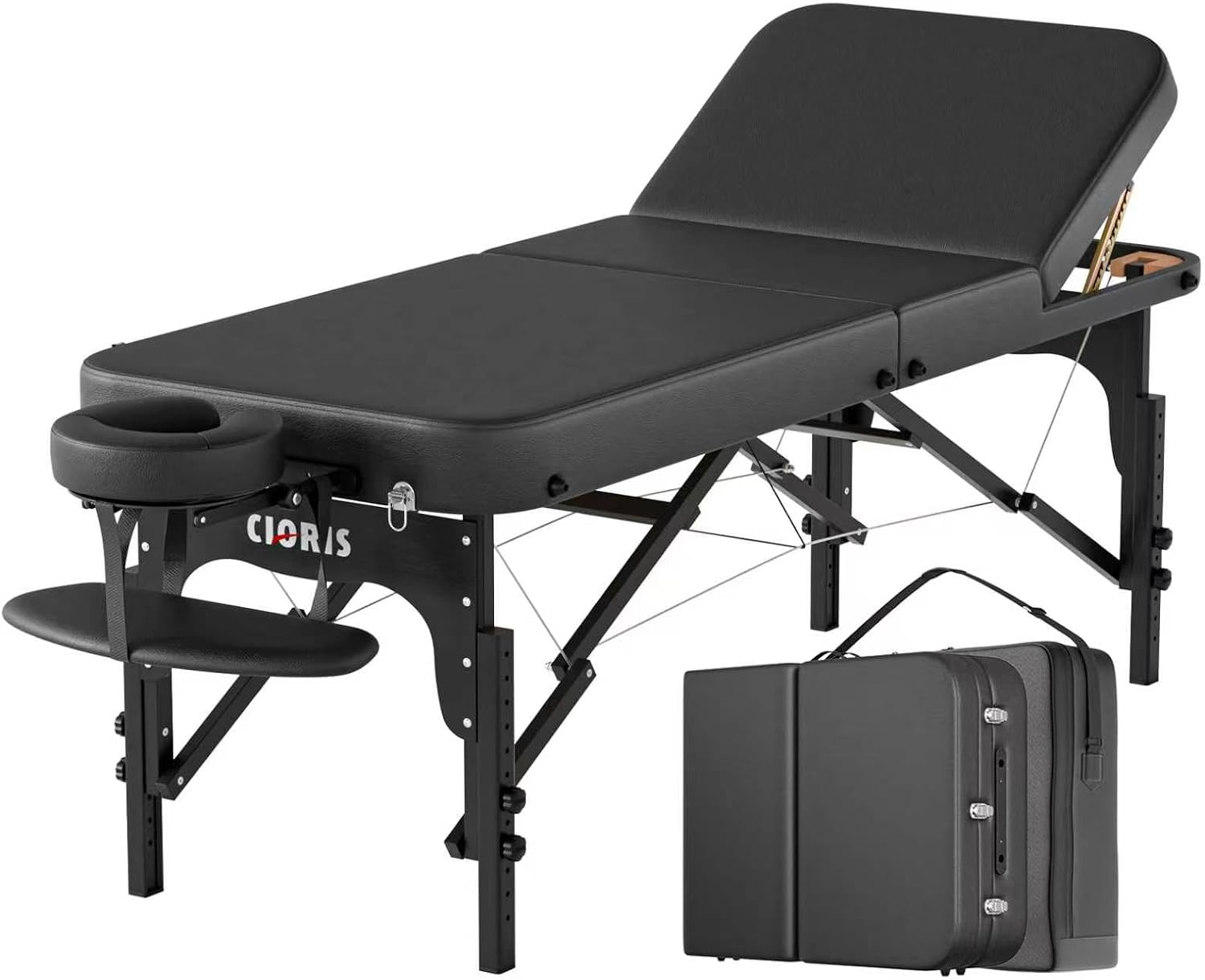 CLORIS 84" Professional Massage Table Portable Reinforced Wooden Leg 3 Folding Lightweight Spa Salon Tattoo Massage Bed Height Adjustable Hold Up to 1100LBS with Carrying Bag Black