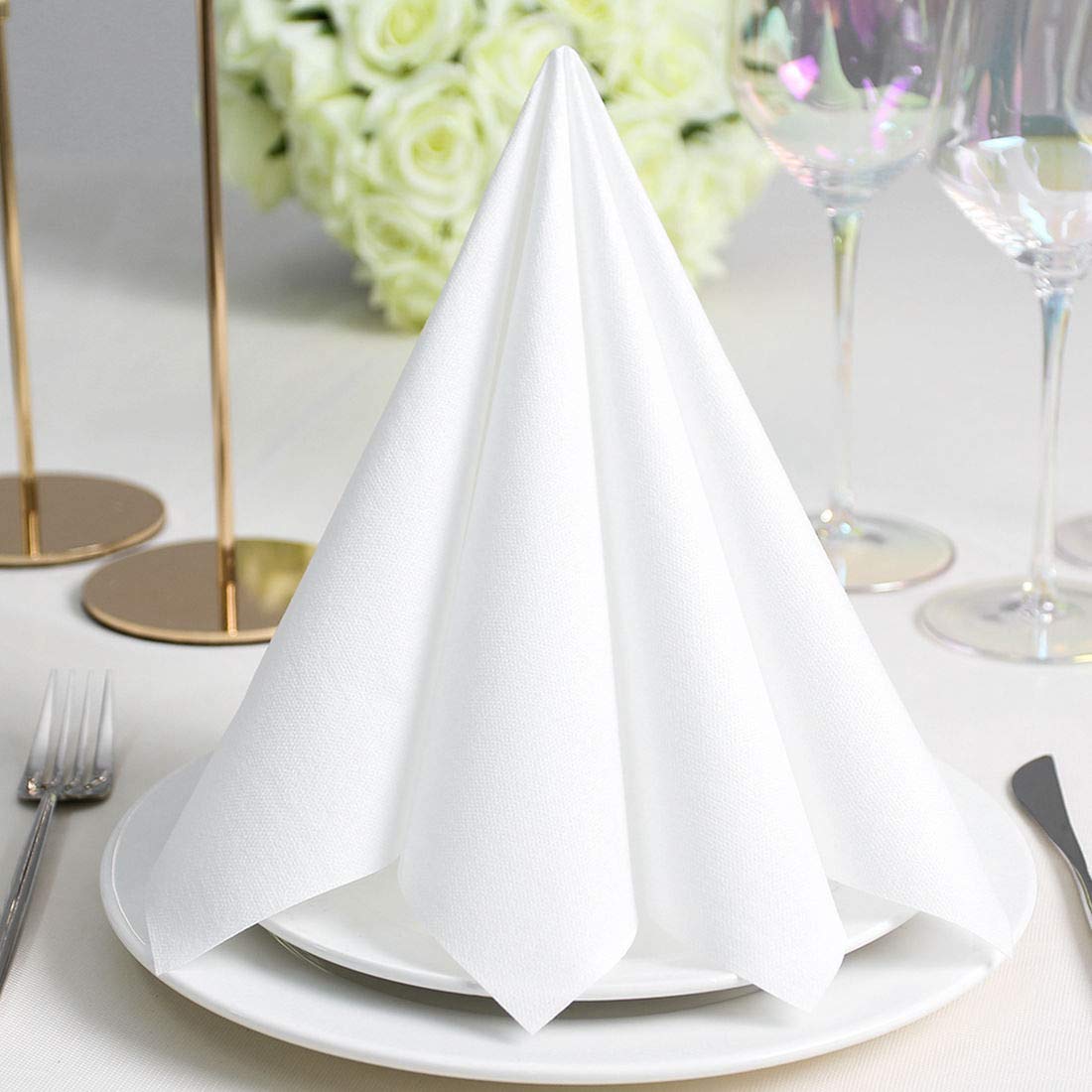 LEKOCH 100 pcs Tovaglioli di Carta Bianchi Monouso di alta Qualità, Eleganti Tovaglioli airlaid Effetto Tessuto, ideali per Feste, Matrimoni e Compleanni, Dimensioni 40x40 cm