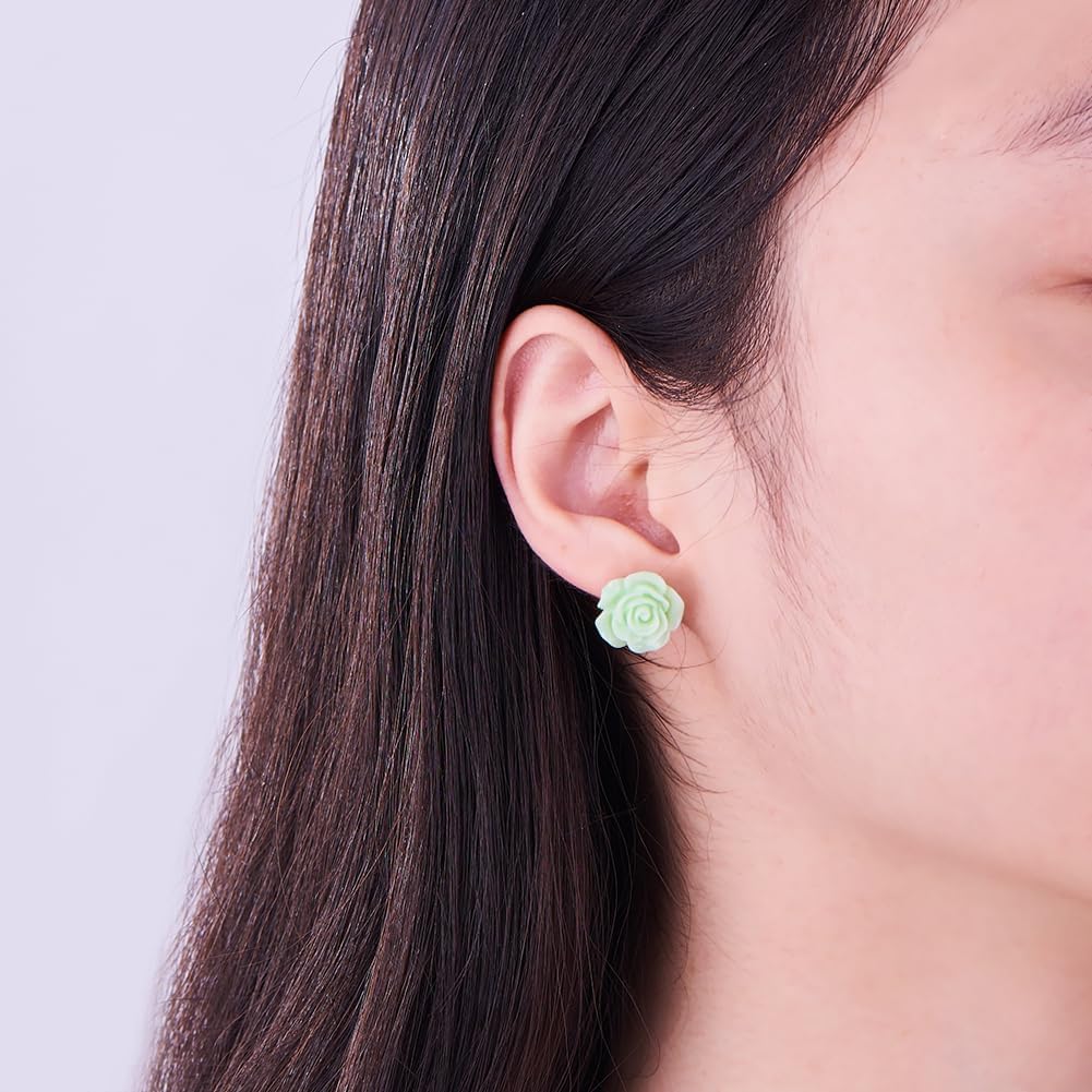 SUNNYCLUE 1 Box DIY 16 Pairs Flower Cabochons Resin Rose Flatbacks Valentine's Day Earrings Making Kit Rose Beads Love Valentine Flower 3D Flat Backs for Jewelry Making Kits Stud Earring Findings - Image 8