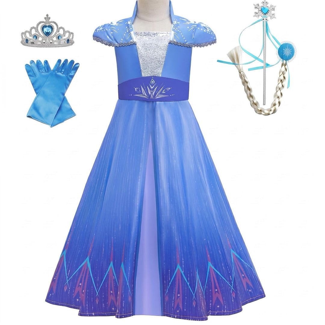 COLOR PRINCE Princess Costumes for Girls, Ice Princess Dress Up Set & Accessories - Kids Fancy Dress for Birthday and Halloween Parties, Age 7 to 8