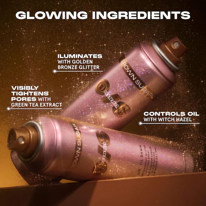 O/S by P-Starr - Waterproof Glitter Setting Spray – Long-Lasting, Transfer-Resistant Makeup Finishing Mist, Brown Sugar Shade, All-Day Hold Size: (3.4/143m)