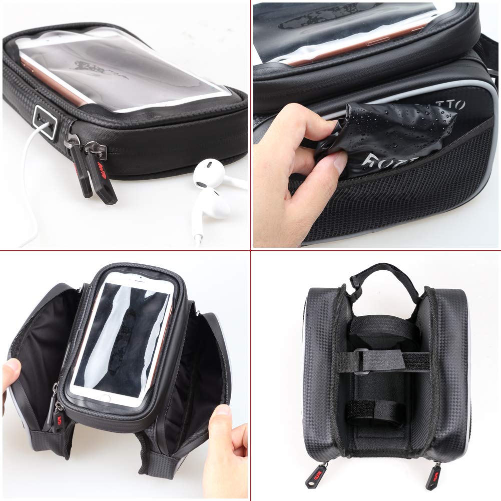 ROTTO Bike Frame Bag with 2 Side Storage Pockets Bicycle Top Tube Phone Bag with Sensitive Touch Screen, Black - Image 4